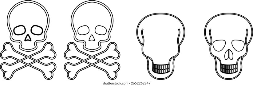 Crânio humano e ossos cruzados. Morte, perigo ou símbolo de veneno. Icone de ilustração de vetor de conceito de estilo plano definido para sinal, aplicativos e sites ilustração médica, silhueta isolada no fundo branco.