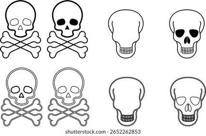 Crânio humano e ossos cruzados. Morte, perigo ou símbolo de veneno. Icone de ilustração de vetor de conceito de estilo plano definido para sinal, aplicativos e sites ilustração médica, silhueta isolada no fundo branco.