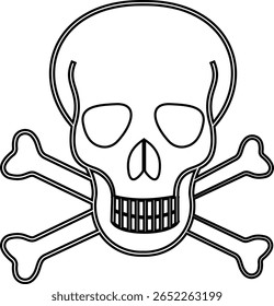 Crânio humano e ossos cruzados. Morte, perigo ou símbolo de veneno. Ícone de ilustração vetorial de conceito de estilo plano para sinais, aplicativos e sites ilustração médica, silhueta isolada no fundo branco.