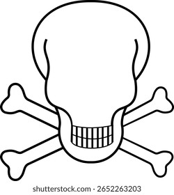 Crânio humano e ossos cruzados. Morte, perigo ou símbolo de veneno. Ícone de ilustração vetorial de conceito de estilo plano para sinais, aplicativos e sites ilustração médica, silhueta isolada no fundo branco.