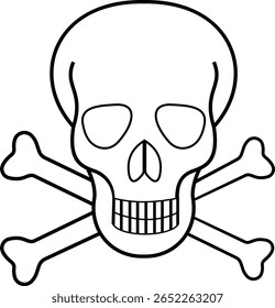 Crânio humano e ossos cruzados. Morte, perigo ou símbolo de veneno. Ícone de ilustração vetorial de conceito de estilo plano para sinais, aplicativos e sites ilustração médica, silhueta isolada no fundo branco.