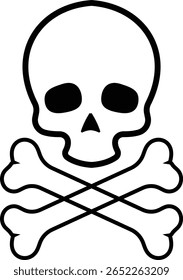 Crânio humano e ossos cruzados. Morte, perigo ou símbolo de veneno. Ícone de ilustração vetorial de conceito de estilo plano para sinais, aplicativos e sites ilustração médica, silhueta isolada no fundo branco.
