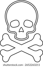 Crânio humano e ossos cruzados. Morte, perigo ou símbolo de veneno. Ícone de ilustração vetorial de conceito de estilo plano para sinais, aplicativos e sites ilustração médica, silhueta isolada no fundo branco.