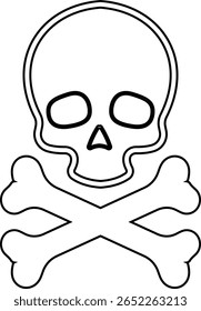 Crânio humano e ossos cruzados. Morte, perigo ou símbolo de veneno. Ícone de ilustração vetorial de conceito de estilo plano para sinais, aplicativos e sites ilustração médica, silhueta isolada no fundo branco.