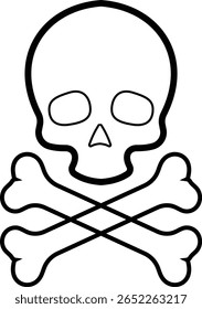 Crânio humano e ossos cruzados. Morte, perigo ou símbolo de veneno. Ícone de ilustração vetorial de conceito de estilo plano para sinais, aplicativos e sites ilustração médica, silhueta isolada no fundo branco.