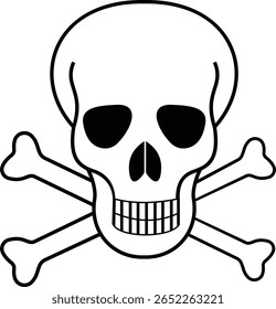 Crânio humano e ossos cruzados. Morte, perigo ou símbolo de veneno. Ícone de ilustração vetorial de conceito de estilo plano para sinais, aplicativos e sites ilustração médica, silhueta isolada no fundo branco.