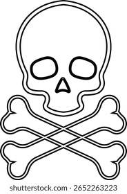 Crânio humano e ossos cruzados. Morte, perigo ou símbolo de veneno. Ícone de ilustração vetorial de conceito de estilo plano para sinais, aplicativos e sites ilustração médica, silhueta isolada no fundo branco.