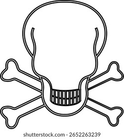 Crânio humano e ossos cruzados. Morte, perigo ou símbolo de veneno. Ícone de ilustração vetorial de conceito de estilo plano para sinais, aplicativos e sites ilustração médica, silhueta isolada no fundo branco.