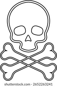 Crânio humano e ossos cruzados. Morte, perigo ou símbolo de veneno. Ícone de ilustração vetorial de conceito de estilo plano para sinais, aplicativos e sites ilustração médica, silhueta isolada no fundo branco.