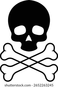 Human skull and crossbones. Death, danger or poison symbol. Flat style concept vector illustration icon for signs, apps, and websites medical illustration, silhouette isolated on white background.