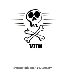 Human skull, crossbones. Hand drawn vector illustration. Tattoo sketch.