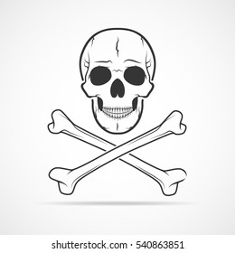Human skull and crossbones, isolated on light background. Vector illustration