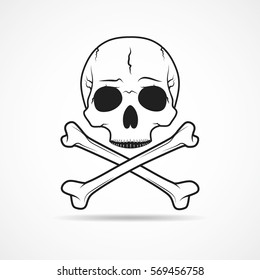 Human skull and crossbones, isolated on light background. Vector illustration