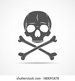 Human skull and crossbones, isolated on light background. Vector illustration