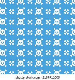Human skull and crossbones pattern on the back of the head alternating with evenly spaced crossbones on a blue background.