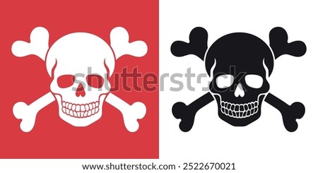 Human skull with crossbones silhouette set. Jolly Roger emblem. Vector illustration
