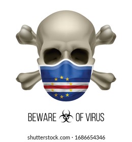 Human Skull with Crossbones and Surgical Mask in the Color of National Flag Cape Verde. Mask in Form of the Flag and Skull as Concept of Dire Warning that the Viral Disease Can be Fatal design