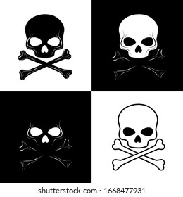 Human skull, crossbones. Symbol of danger. Skull and Crossbones on black and white Background.