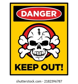 Human skull with crossbones symbolizing danger. Warning vector sign