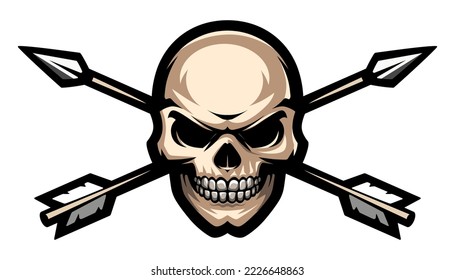 Human skull and crossed arrows. Wild west. Indians and cowboys. T-shirt print.