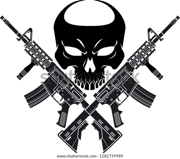 Human Skull Crossed Assault Rifles Stock Vector (Royalty Free) 1282739989