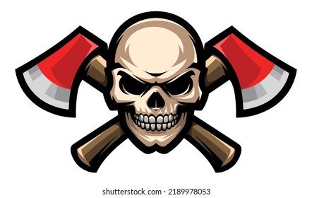 Human skull and crossed axes. Gangster sign, bandit symbol. Vector illustration.