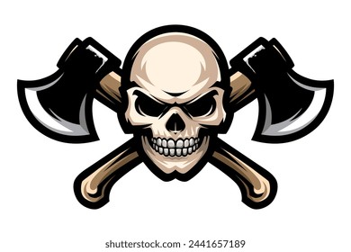 Human skull and crossed axes. Gangster sign, bandit symbol. Vector illustration.