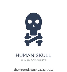 Human skull with crossed bones icon. Trendy flat vector Human skull with crossed bones icon on white background from Human Body Parts collection,vector illustration can be use for web and mobile, eps1