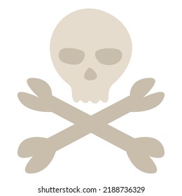 Human skull and crossed bones isolated on white background. Death or Jolly Roger symbol. Cute funny decorative object or design element for Halloween, Day of The Dead. Cartoon vector illustration.
