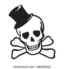 human skull, crossed bones and old fashioned hat, vector 