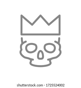 Human skull with crown line icon. Tattoo sketch, cranium symbol