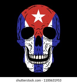 Human skull with Cuban flag isolated on black background