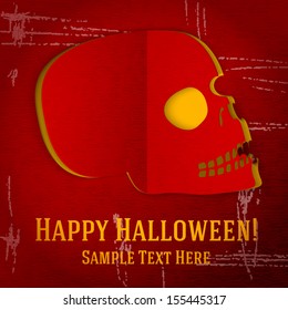 Human skull cut out from the craft paper, with grunge and scratches. With halloween greeting and place for your text. vector 