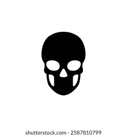 Human Skull, Death or Dead Face, Skeleton Solid Flat Vector Icon Isolated on White Background.