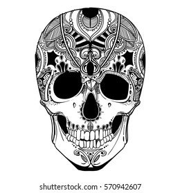 human skull with decorative elements