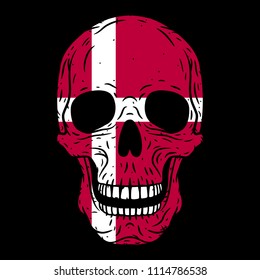 Human skull with Denmark flag isolated on black background