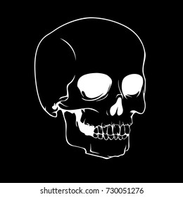 The human skull. Design element for Happy Halloween cards, posters or banner. Cartoon style. Doodles. Vector illustration