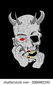 Human skull with devil vector illustration