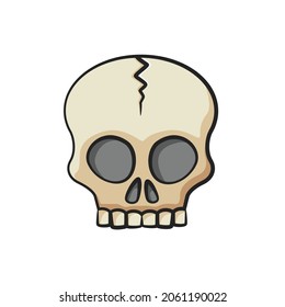 Human skull in drawing style isolated vector. Halloween cartoon on white background.