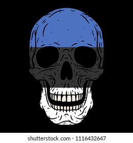 Human skull with Estonia flag isolated on black background