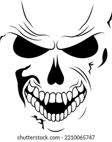 Human skull. Eyes, lips and cracks in the bones of the skull. Halloween. Elements for design.