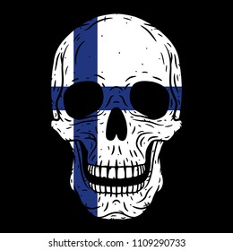 Human skull with Finland flag isolated on black background