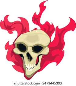 Human skull in fire on black background. Stock vector illustration