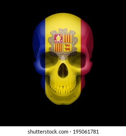 Human skull with flag of Andorra. Threat to national security, war or dying out