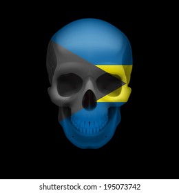 Human skull with flag of Bahamas. Threat to national security, war or dying out