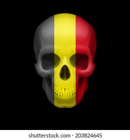 Human skull with flag of Belgium. Threat to national security, war or dying out