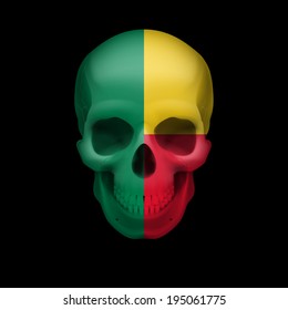 Human skull with flag of Benin. Threat to national security, war or dying out