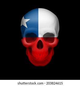 Human skull with flag of Chile. Threat to national security, war or dying out