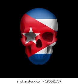 Human skull with flag of Cuba. Threat to national security, war or dying out