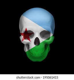 Human skull with flag of Djibouti. Threat to national security, war or dying out